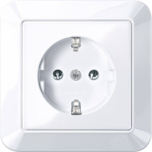 Merten MEG2401-1025 Schutzkontakt-Steckdose mit voller Abdeckplatte, Schraub-Liftklemmen, aktivweiß glänzend, 1-M