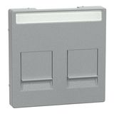Merten MEG4564-0460 Zentralplatte für Modular Jack 2fach mit Schriftfeld und Staubschutzschieber, aluminium, System M