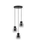 Nova Luce Pendelleuchte Blacu 3-flammig 3xE27 Rauchgrau Schwarz Glas Metall Ø32cm 9009271