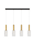 Nova Luce Pendelleuchte Certa 4-flammig 4xE27 Messinggold Schwarz Klar Glas Metall 90x12,5cm 9009275
