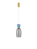Nova Luce LED Pendelleuchte Pluma 5W warmweiss 3000K Hellblau Rauchgrau Gold Glas Metall Ø15cm 9030547