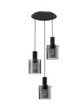 Nova Luce Pendelleuchte Mirbi 3-flammig 3xE27 Schwarz Stahl Glas Ø45cm 9236201
