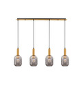 Nova Luce Pendelleuchte Maho 4-flammig 4xE27 Rauchgrau Messinggold Glas Metall 107x14cm 9236315