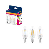 3er-Pack OSRAM LED Kerze E14 Classic Filament B25 1.8W 250lm Warmweiss 2700K wie 25W 4099854556692